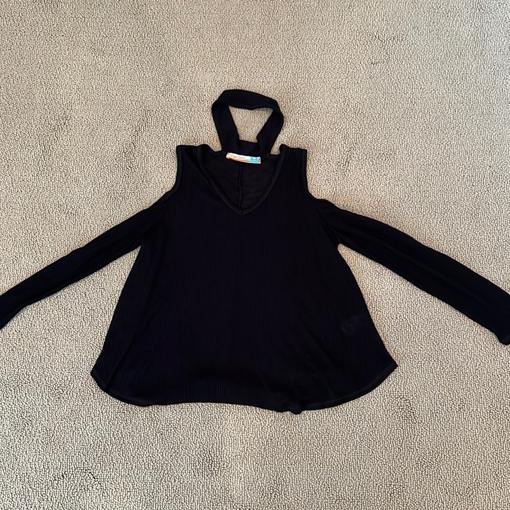 Black Vintage Havana rubbed shoulder choker neck top